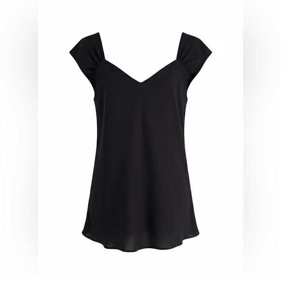 💐 Theory Women's Black Silk Cap Sleeve V-Neck Blouse Top. Size Medium - Picture 2 of 5